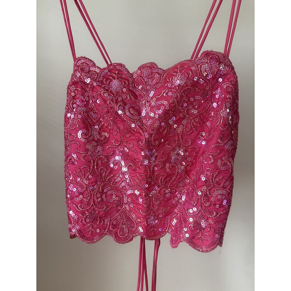 Y2K Scene Sequin Lace Cami Top | Adjustable Back | Small–Medium